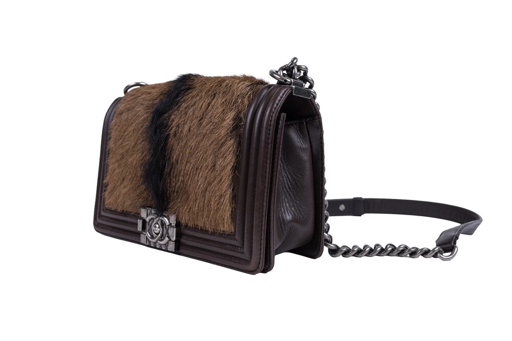 Chanel Brown Tan Boy Shoulder Bag Pony Hair Silver Hardware